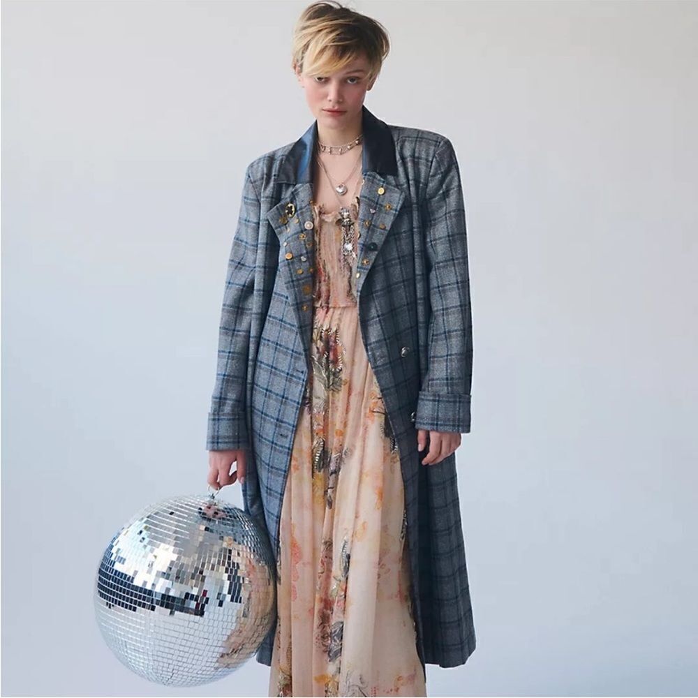 Free People Plaid Double-Breasted Coat